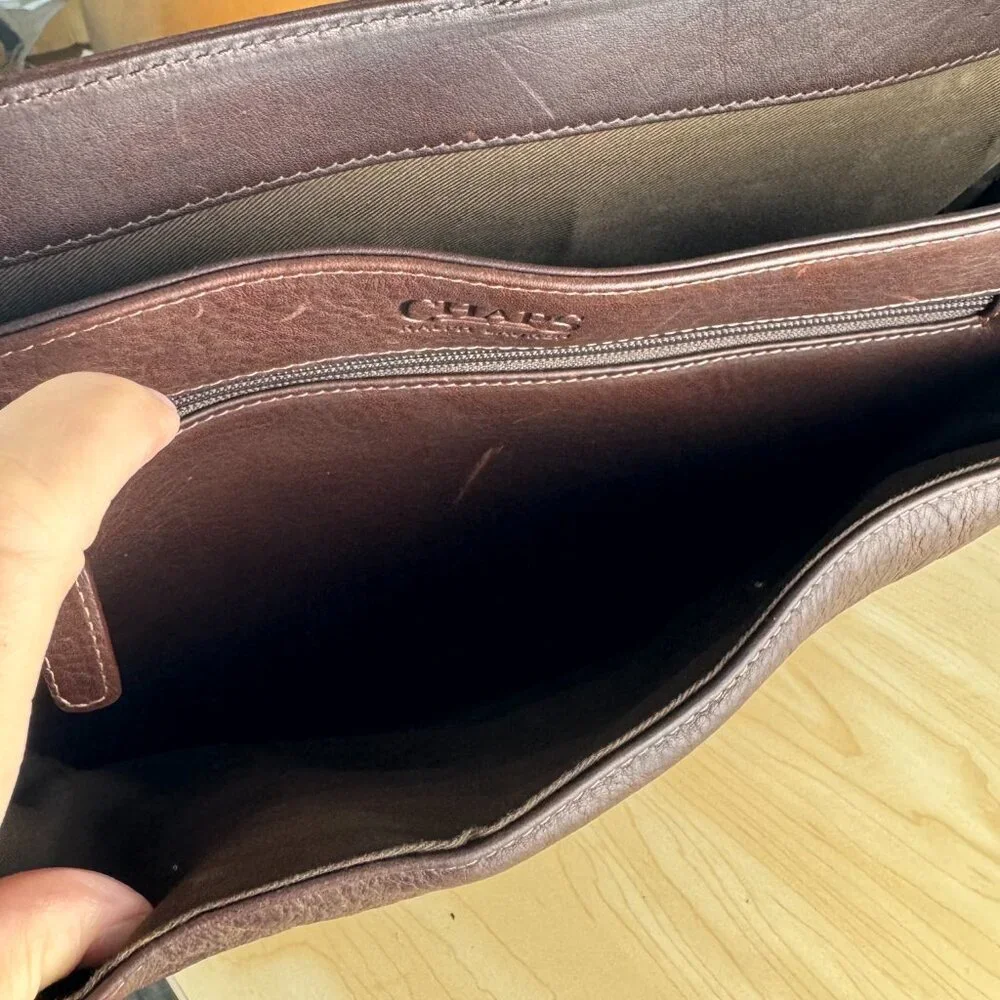 Chaps Ralph Lauren Messenger Briefcase Unisex Cherry Brown Leather Double Buckle